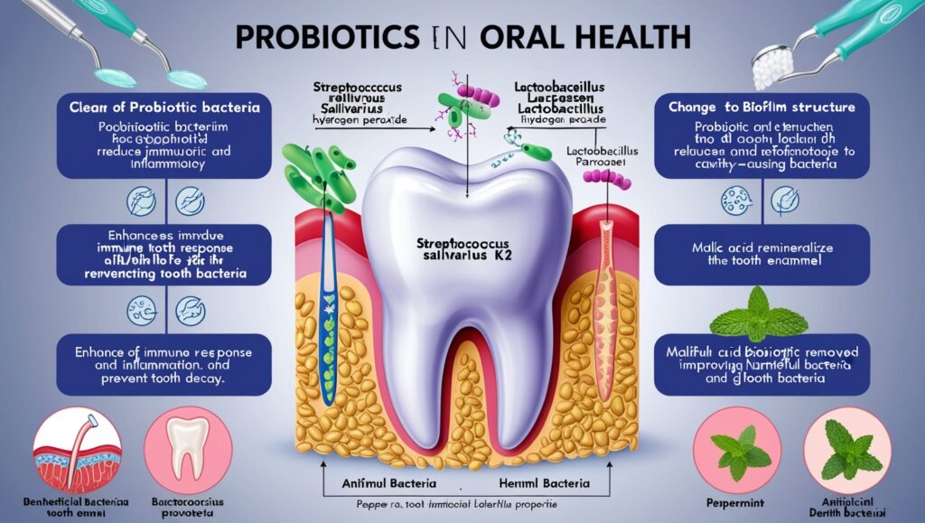 How do probiotics help in oral health and prevent tooth decay